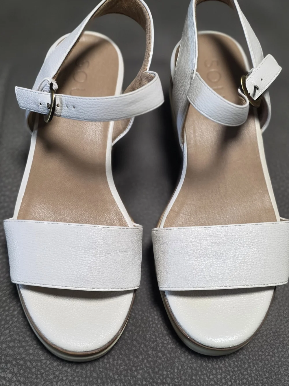 SOUL Naturalizer White Leather Ankle-Strap Sandals